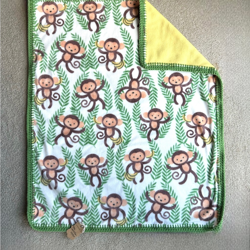 Handmade Baby Blanket 2-Ply Fleece Crochet Edging Monkey Toddler Stroller Lovey - Picture 3 of 4